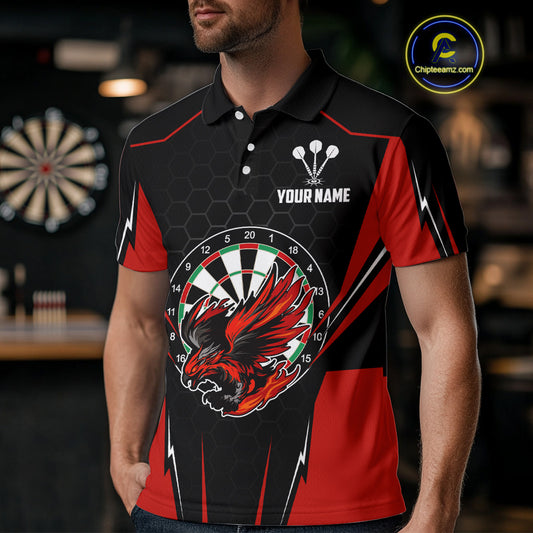 Custom Men's Darts Polo Shirts Red & Black Eagle Dartboard For Darts Jersey NYN0769