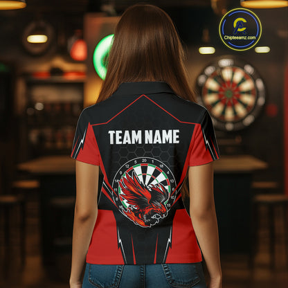 Custom Women's Darts Polo Shirts Red & Black Eagle Dartboard For Darts Jersey NYN0769