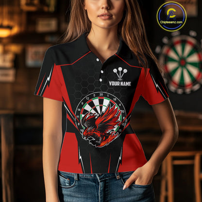 Custom Women's Darts Polo Shirts Red & Black Eagle Dartboard For Darts Jersey NYN0769