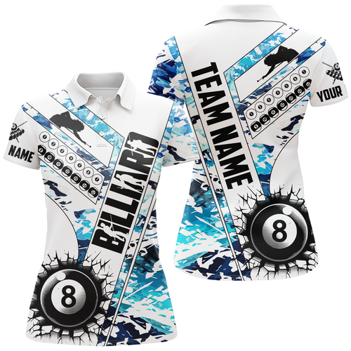 Cracky Billiard 8 Ball Pool With Camo Women Polo Shirts Custom Team League Billiard Shirts| Blue TDM0950