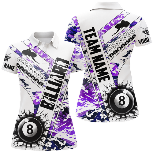 Cracky Billiard 8 Ball Pool With Camo Women Polo Shirts Custom Team League Billiard Shirts| Purple TDM0952