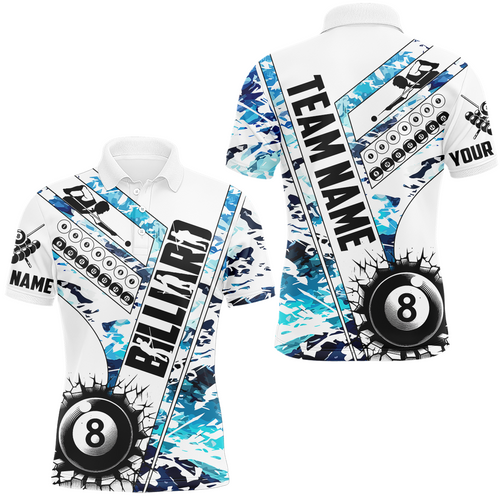 Cracky Billiard 8 Ball Pool With Camo Men Polo Shirts Custom Team League Billiard Shirts| Blue TDM0950