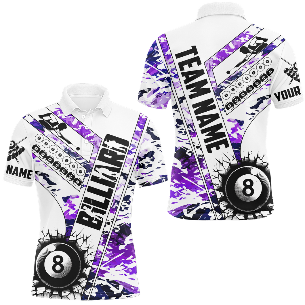 Cracky Billiard 8 Ball Pool With Camo Men Polo Shirts Custom Team League Billiard Shirts| Purple TDM0952