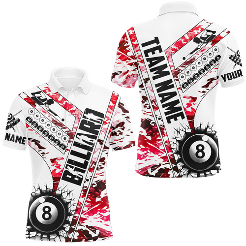 Cracky Billiard 8 Ball Pool With Camo Men Polo Shirts Custom Team League Billiard Shirts| Red TDM0951