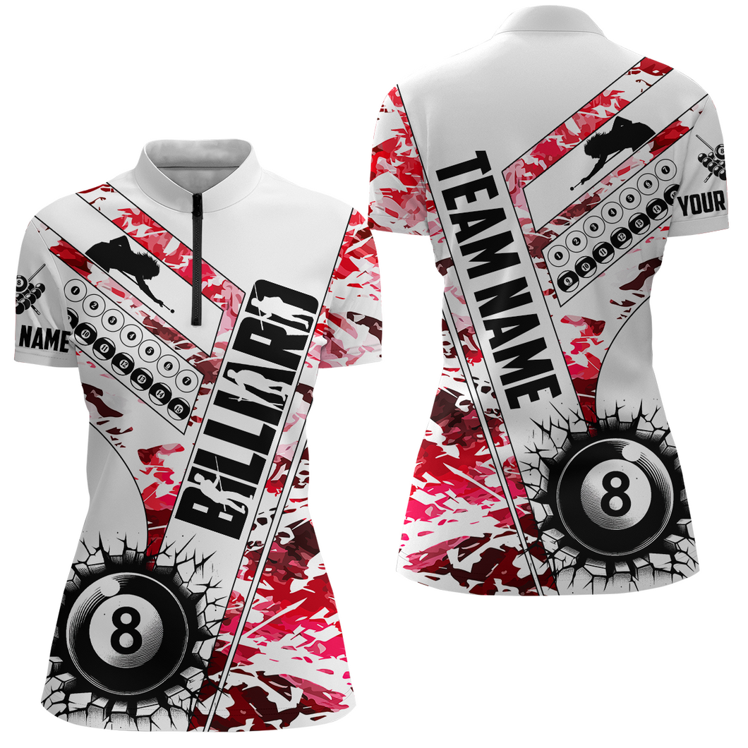 Cracky Billiard 8 Ball Pool Camo Red Women Quarter-Zip Custom Team League Billiard Shirts TDM0951