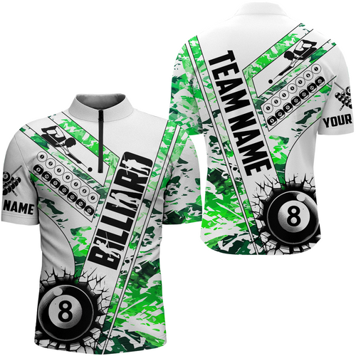 Cracky Billiard 8 Ball Pool Camo Green Men Quarter-Zip Custom Team League Billiard Shirts TDM0953
