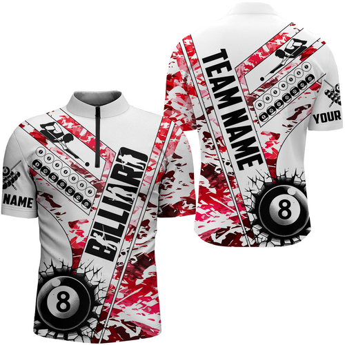 Cracky Billiard 8 Ball Pool Camo Red Men Quarter-Zip Custom Team League Billiard Shirts TDM0951
