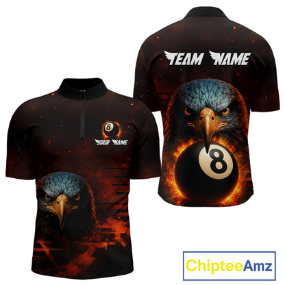Personalized Eagle 8 Ball Fire Billiard Shirts For Men, 8 Ball Pool Team Shirts, Billiard Jerseys TDM4066