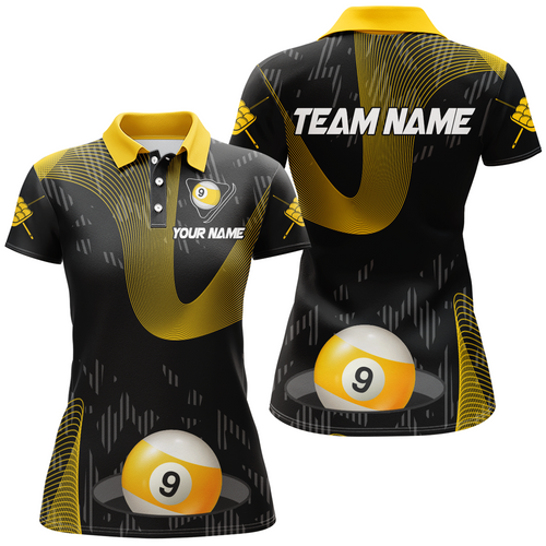 Customized Yellow Black 9 Ball Pool 3D Printed Billiard Shirts For Women, 9 Ball Billiard Jerseys TDM1938