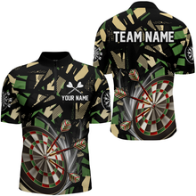 Load image into Gallery viewer, Customized 3D Darts Board Jungle Camo Men Darts Polo &amp; Quarter-Zip Shirts, Camo Darts Jersey Shirts TDM1731