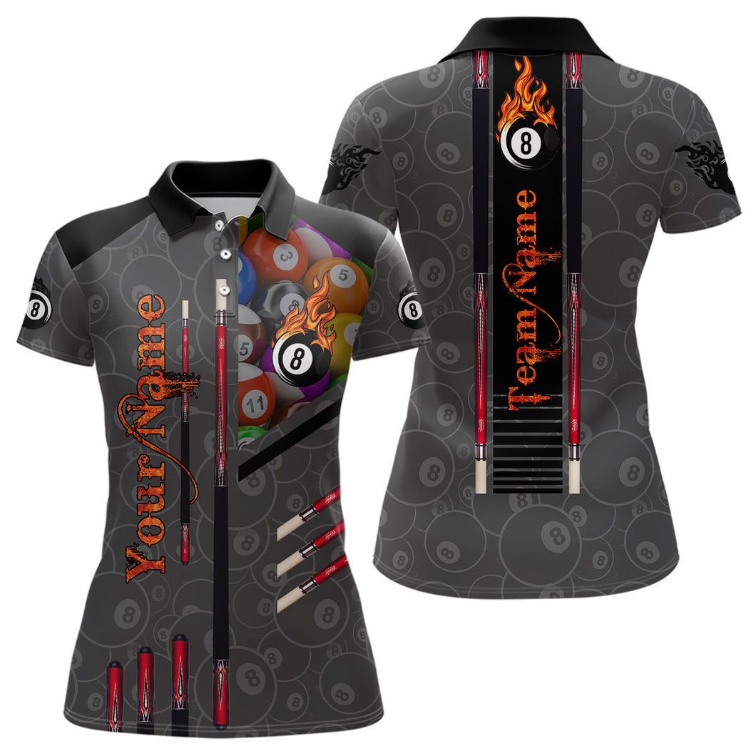 Personalized Billiard Cue 8 Ball Fire 3D Printed Polo Shirts For Women Custom Billiard Lover Gifts TDM0253