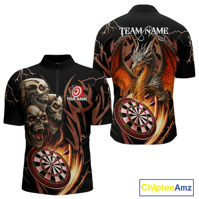 Personalized Skull & Dragon Darts Shirt For Men Custom Lightning Dartboard Team Jersey |Orange TDM4535