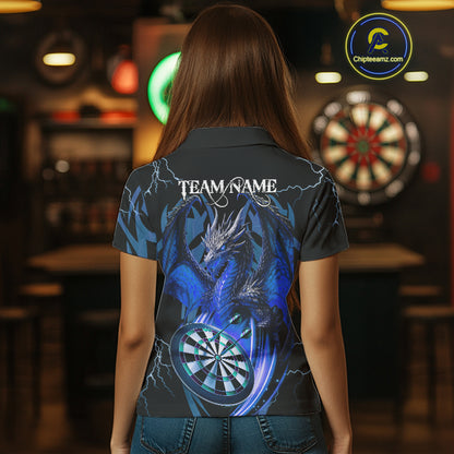 Personalized Skull & Dragon Darts Shirt For Women Custom Lightning Dartboard Team Jersey |Blue TDM4536
