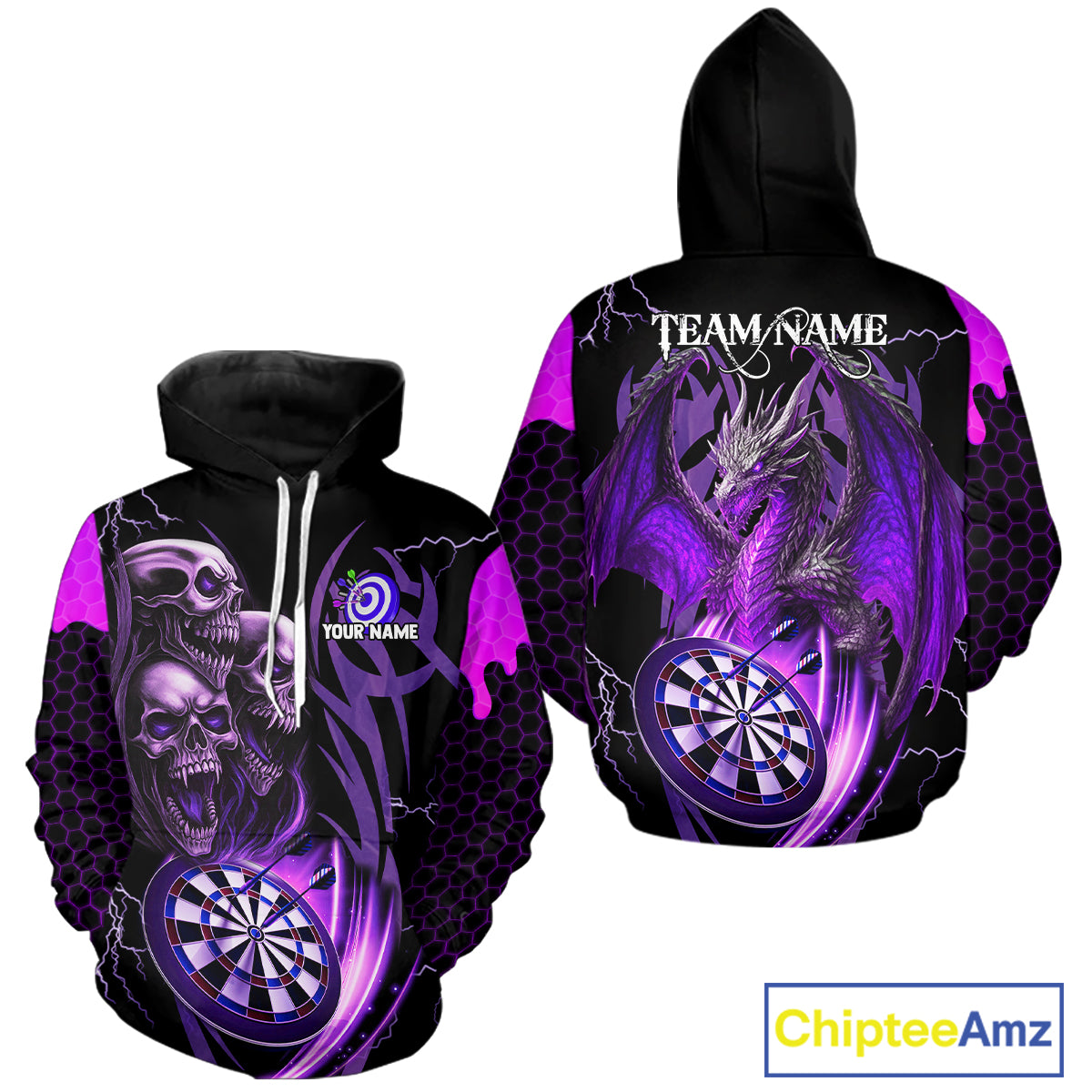 Purple Lightning Skull And Dragon Darts Hoodie, Personalized Darts Team Shirt For Men And Women TDM4537