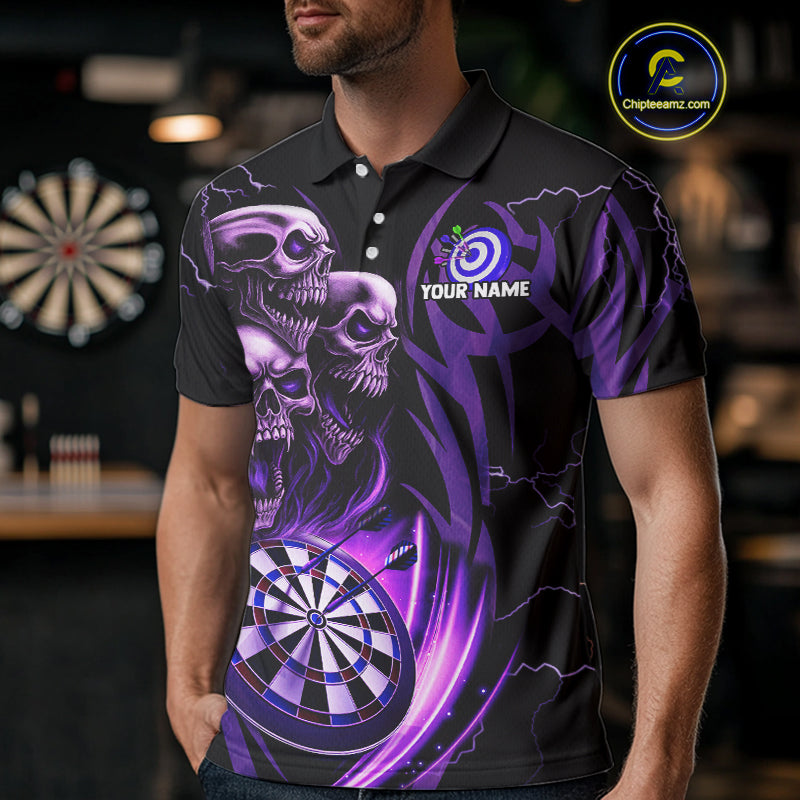 Personalized Skull & Dragon Darts Shirt For Men Custom Lightning Dartboard Team Jersey |Purple TDM4537