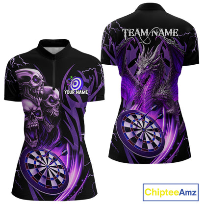 Personalized Skull & Dragon Darts Shirt For Women Custom Lightning Dartboard Team Jersey |Purple TDM4537