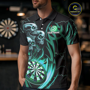 Personalized Skull & Dragon Darts Shirt For Men Custom Lightning Dartboard Team Jersey |Turquoise TDM4778