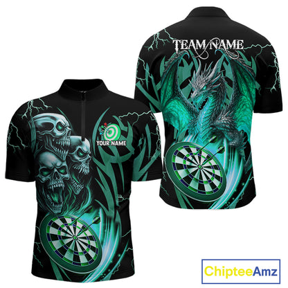 Personalized Skull & Dragon Darts Shirt For Men Custom Lightning Dartboard Team Jersey |Turquoise TDM4778