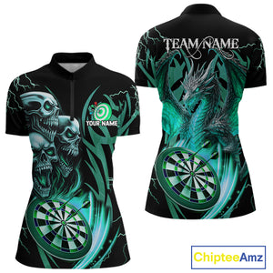 Personalized Skull & Dragon Darts Shirt For Women Custom Lightning Dartboard Team Jersey |Turquoise TDM4778