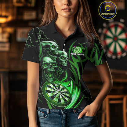 Personalized Skull & Dragon Darts Shirt For Women Custom Lightning Dartboard Team Jersey |Green TDM4779