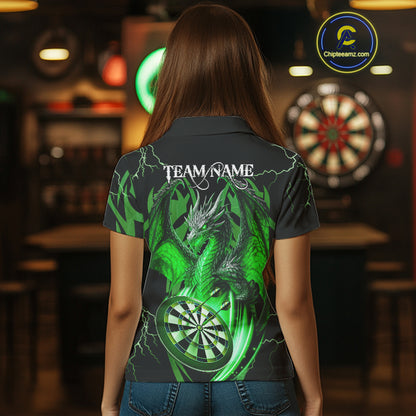Personalized Skull & Dragon Darts Shirt For Women Custom Lightning Dartboard Team Jersey |Green TDM4779