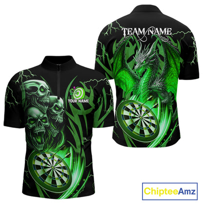 Personalized Skull & Dragon Darts Shirt For Men Custom Lightning Dartboard Team Jersey |Green TDM4779
