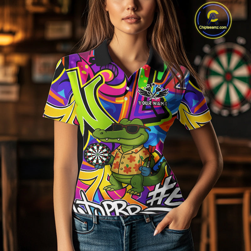 Funny Alligator Colorful Graffiti Style Custom Darts Shirt For Women Best Darts Jersey Team Outfit TDM4781