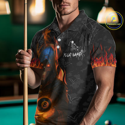 Personalized Grim Reaper Halloween Billiard Shirt For Men Custom Pumpkin 8 Ball Pool Team Jersey TDM4787
