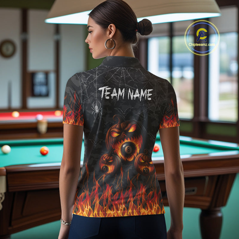 Personalized Grim Reaper Halloween Billiard Shirt For Women Custom Pumpkin 8 Ball Pool Team Jersey TDM4787