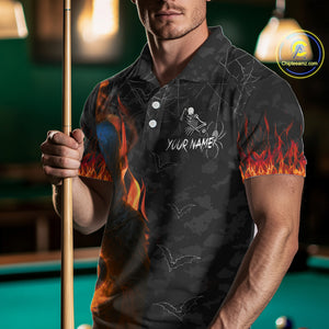 Personalized Flaming Grim Reaper 8 Ball Pool Billiard Shirt For Men, Halloween Billiard Outfit TDM4788