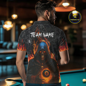 Personalized Flaming Grim Reaper 8 Ball Pool Billiard Shirt For Men, Halloween Billiard Outfit TDM4788