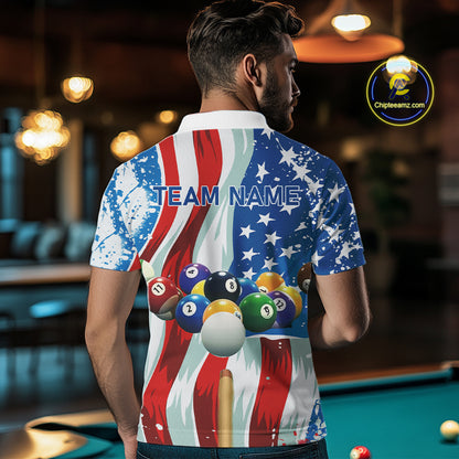 American Flag Billiard Balls Pool Shirt For Men Custom Patriotic Billiard Jersey Polo & 1/4 Zip TDM4606