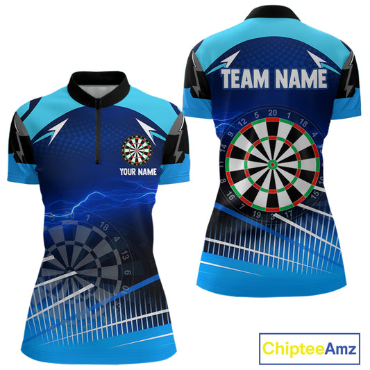 Personalized Blue Thunder Lightning Darts Jersey For Women Custom Darts Team Shirt Polo & 1/4 Zip TDM4721