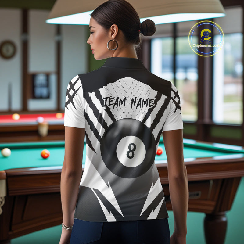 White Black Billiard Jersey Polo & 1/4 Zip Custom 8 Ball Pool Wolf  Billiard Team Shirt For Women TDM4518