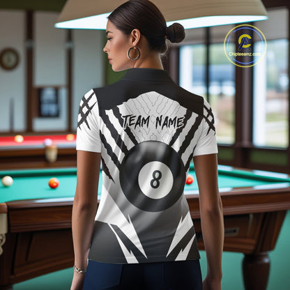 White Black Billiard Jersey Polo & 1/4 Zip Custom 8 Ball Pool Wolf  Billiard Team Shirt For Women TDM4518