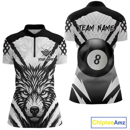 White Black Billiard Jersey Polo & 1/4 Zip Custom 8 Ball Pool Wolf  Billiard Team Shirt For Women TDM4518