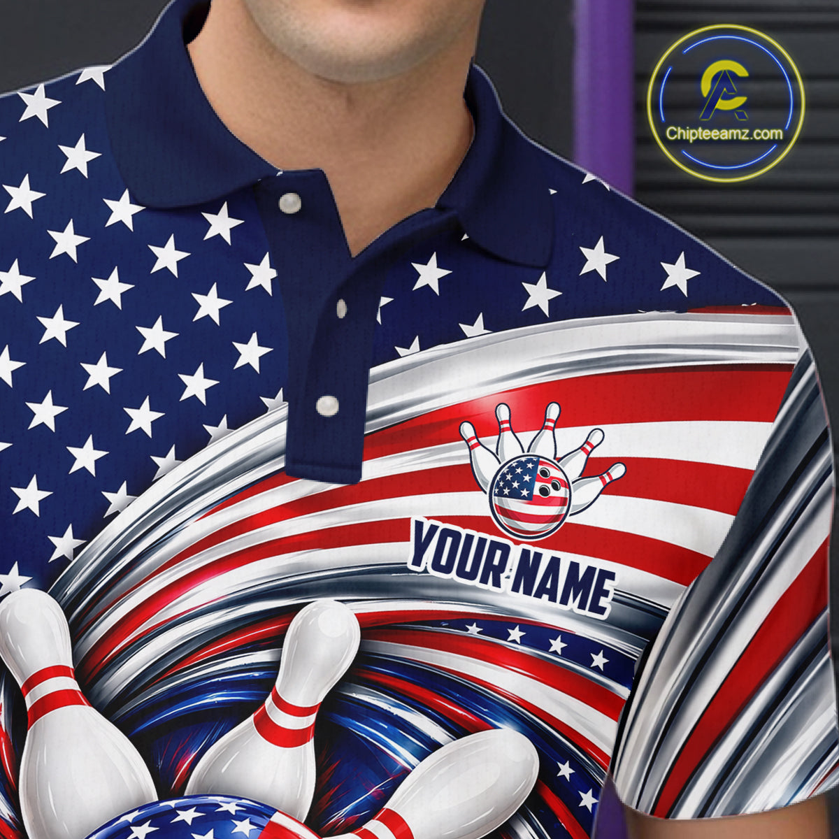 Custom Swirl American Flag Bowling Jersey For Men, Patriotic Bowling Team Shirts Polo & 1/4 Zip TDM7799
