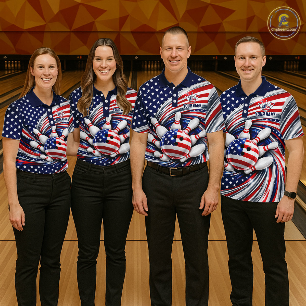 Custom Swirl American Flag Bowling Jersey For Men, Patriotic Bowling Team Shirts Polo & 1/4 Zip TDM7799
