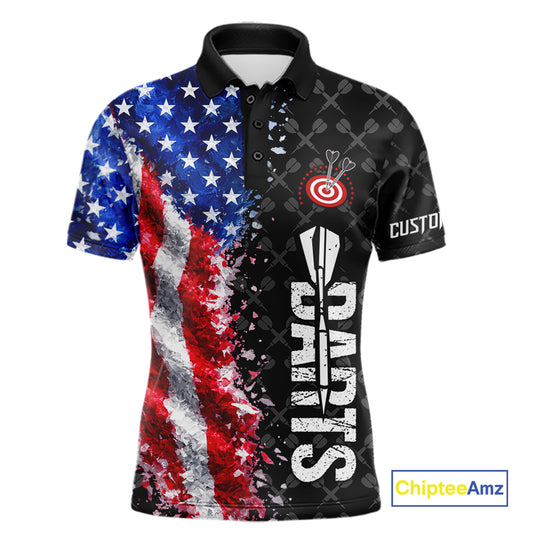 Grunge American Flag Darts Shirt For Men Custom Darts Jersey Pocket Option TDM5890