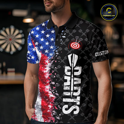 Grunge American Flag Darts Shirt For Men Custom Darts Jersey Pocket Option TDM5890