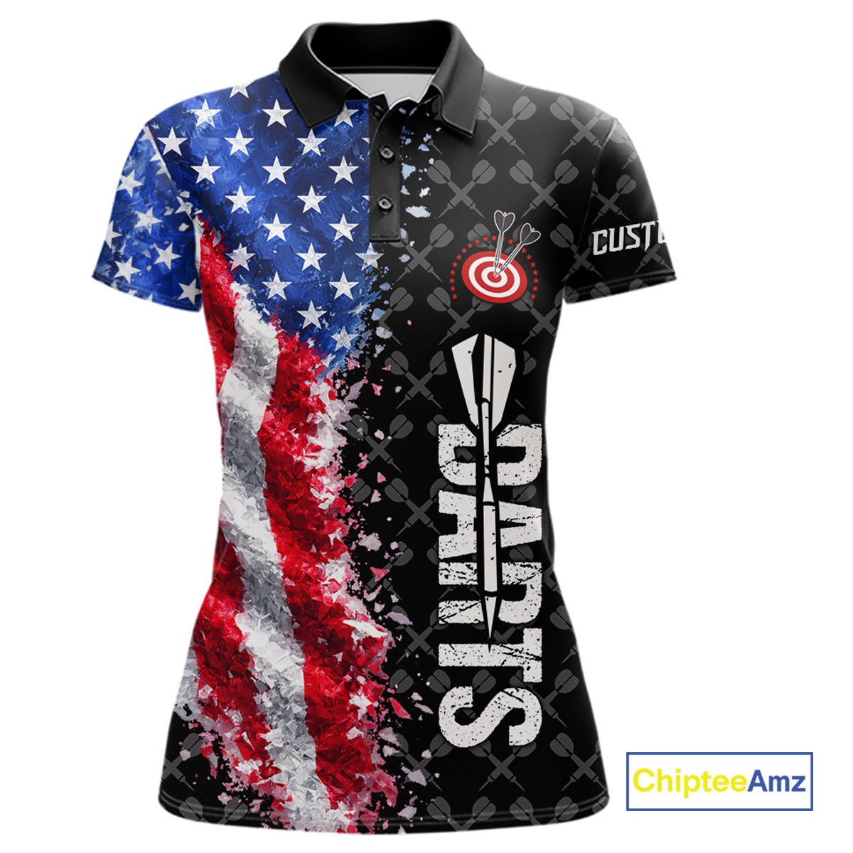 Grunge American Flag Darts Shirt For Women Custom Darts Jersey Pocket Option TDM5890