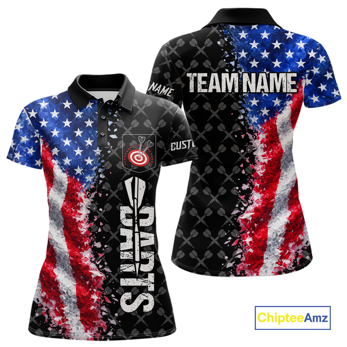 Grunge American Flag Darts Shirt For Women Custom Darts Jersey Pocket Option TDM5890