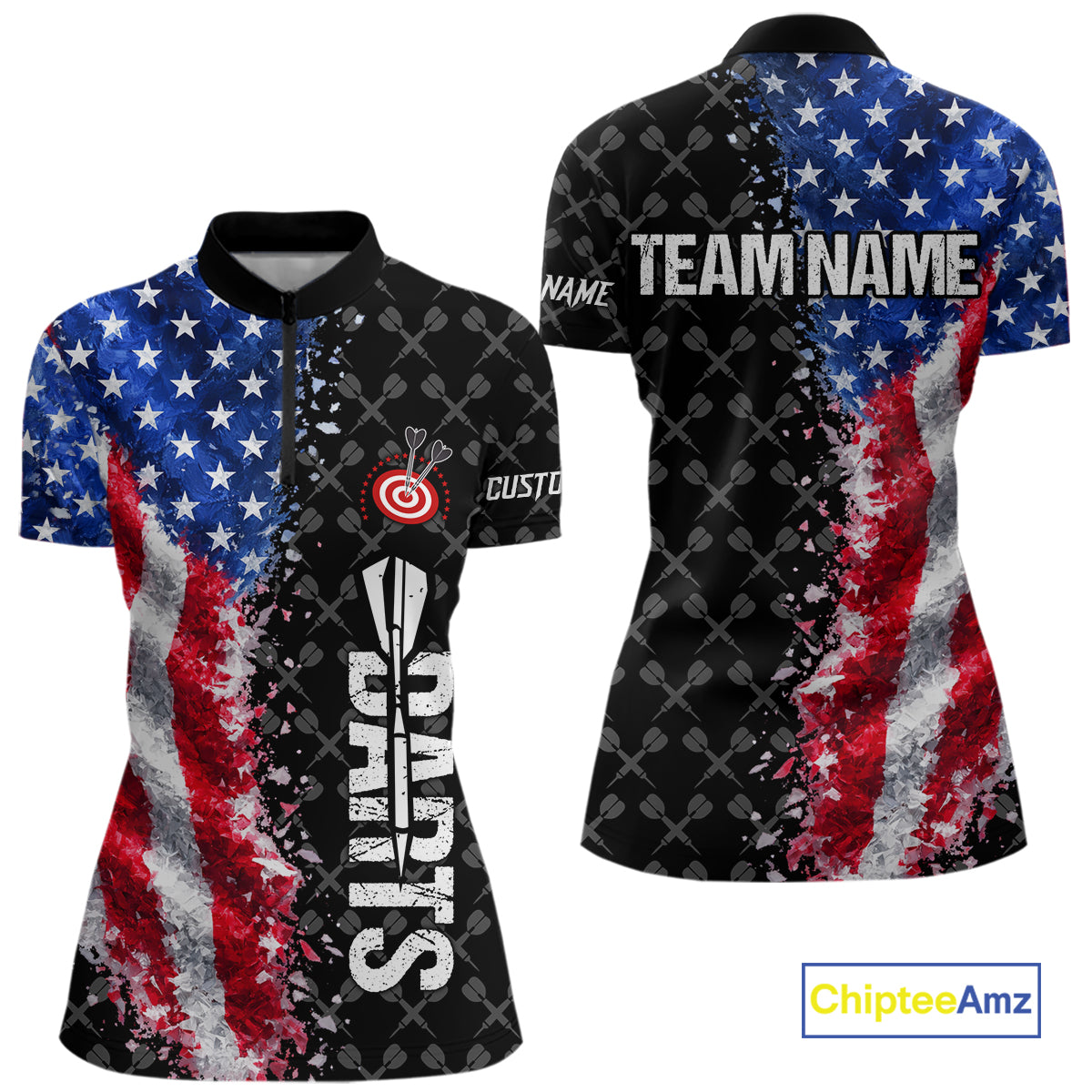 Grunge American Flag Darts Shirt For Women Custom Darts Jersey Pocket Option TDM5890