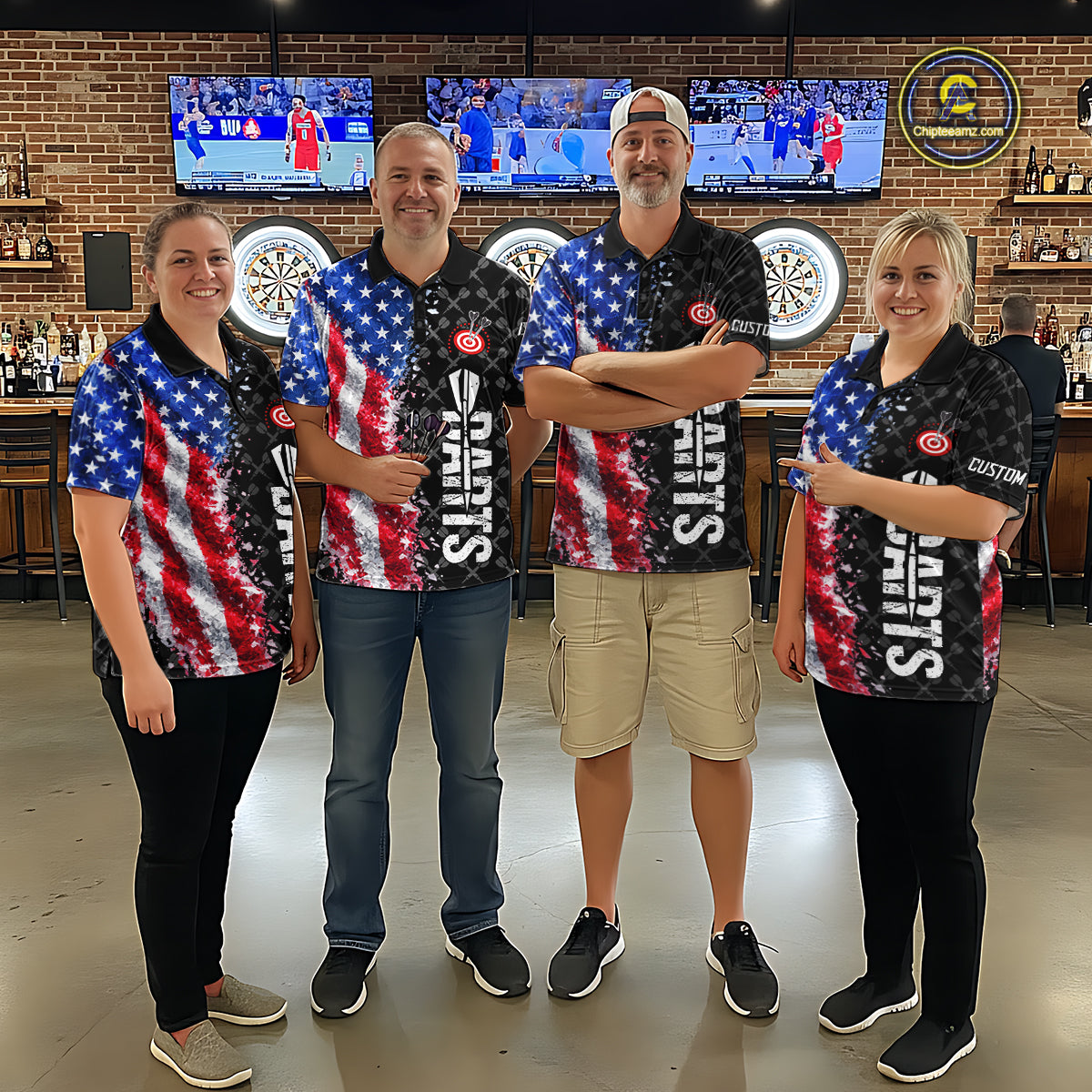 Grunge American Flag Darts Shirt For Women Custom Darts Jersey Pocket Option TDM5890