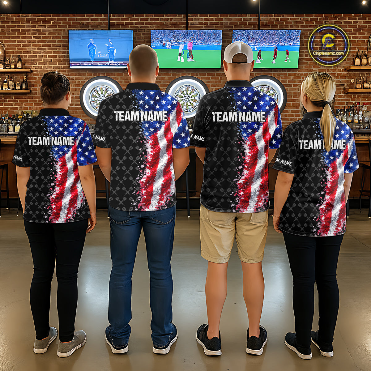 Grunge American Flag Darts Shirt For Women Custom Darts Jersey Pocket Option TDM5890