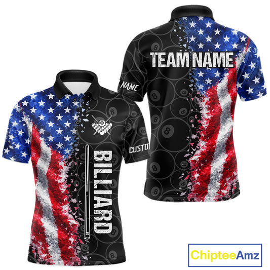 Grunge American Flag 8 Ball Pool Billiard Shirt For Men Custom Billiard Team Jersey Polo & 1/4 Zip TDM5891