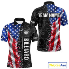 Load image into Gallery viewer, Grunge American Flag 8 Ball Pool Billiard Shirt For Men Custom Billiard Team Jersey Polo &amp; 1/4 Zip TDM5891