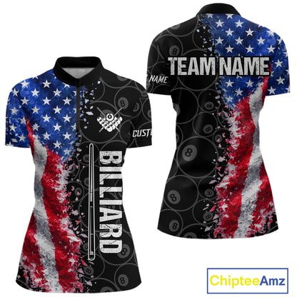 Grunge American Flag 8 Ball Pool Billiard Shirt For Women Custom Billiard Team Jersey Polo & 1/4 Zip TDM5891
