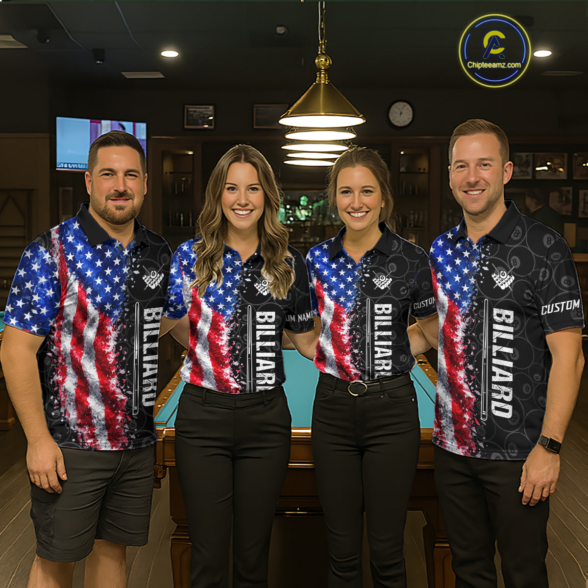 Grunge American Flag 8 Ball Pool Billiard Shirt For Women Custom Billiard Team Jersey Polo & 1/4 Zip TDM5891