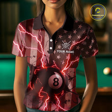 Load image into Gallery viewer, Red 8 Ball Lightning American Flag Billiard Shirt For Women Custom Patriotic Pool Team Jersey TDM5403